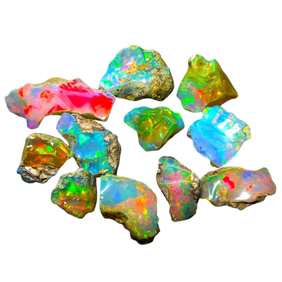 several rough opal crystals with play of color