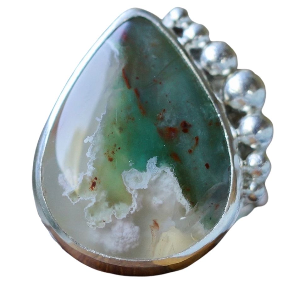 teardrop shaped peacock aquaprase ring