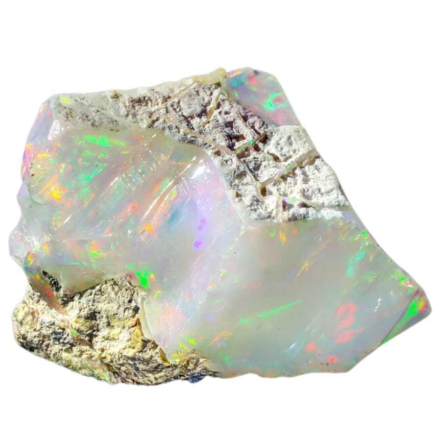 rough white opal with play-of-color