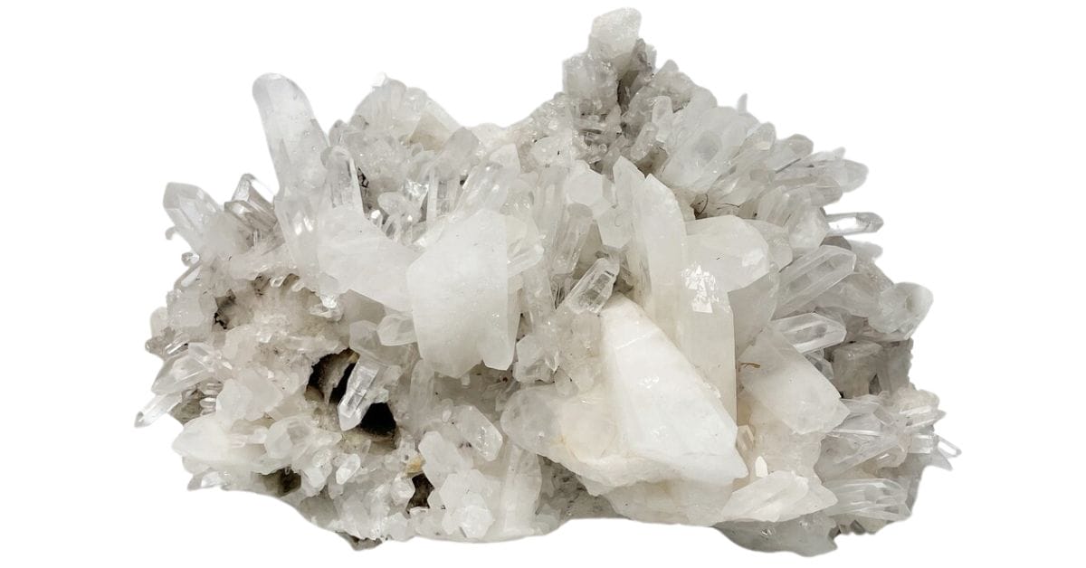 white and clear quartz crystal cluster