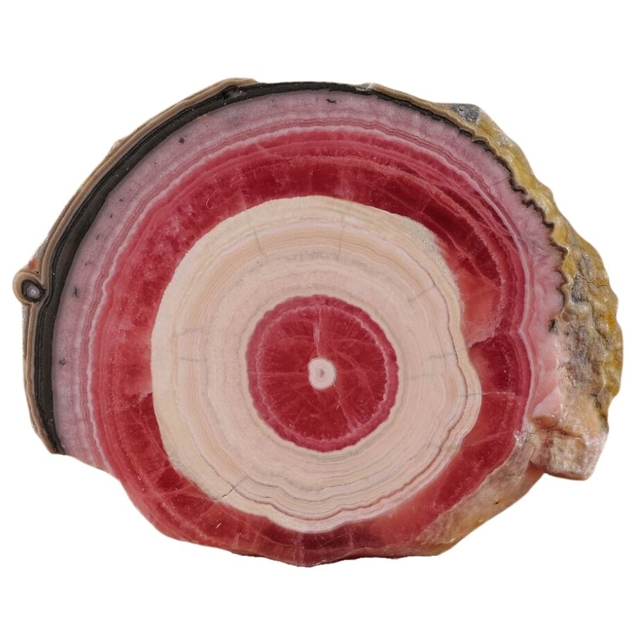rhodochrosite crystal cross-section with red and white bands