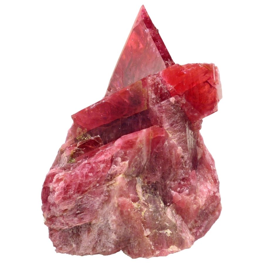 rough bright red rhodonite crystal cluster