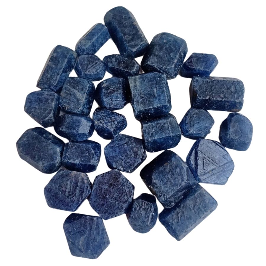 several blue sapphire crystals