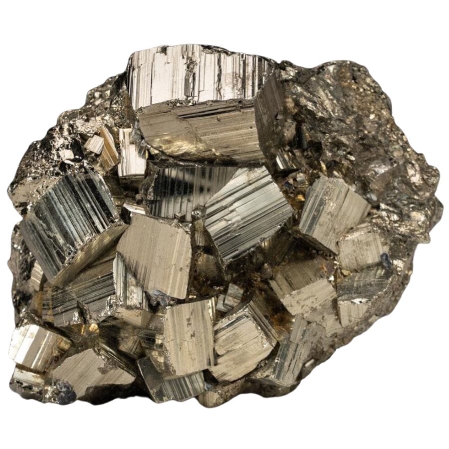striated pyrite crystal cluster