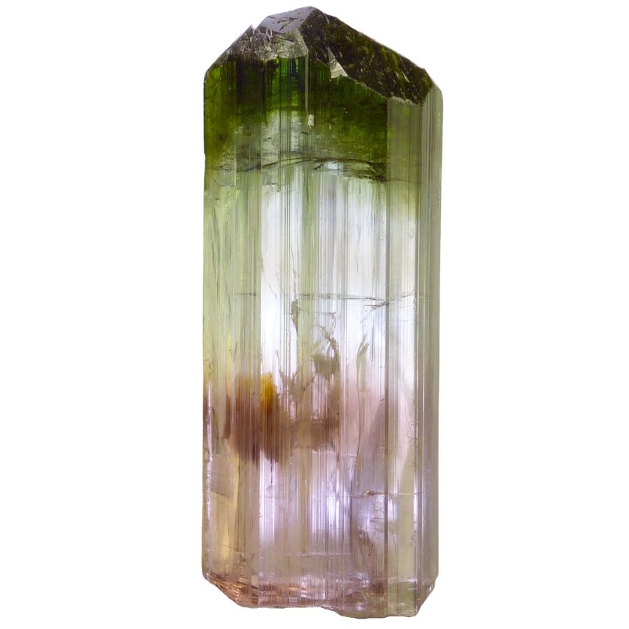 rough green, white, and pink tourmaline crystal