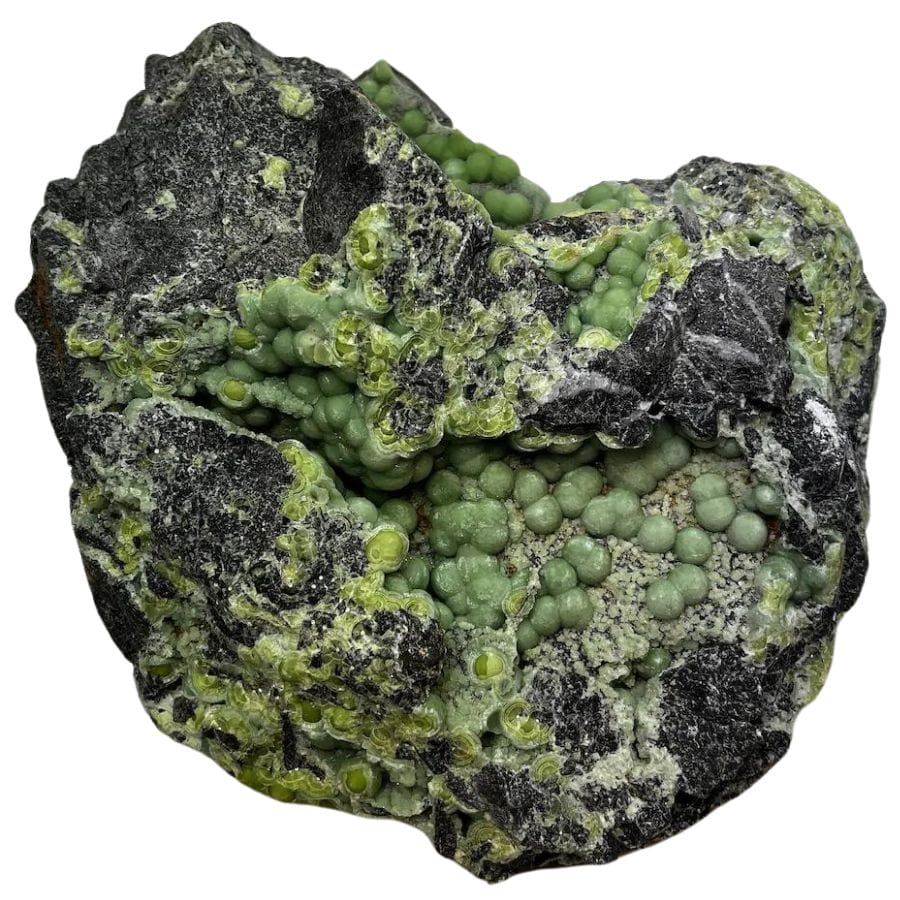 botryoidal green wavellite crystals on a rock