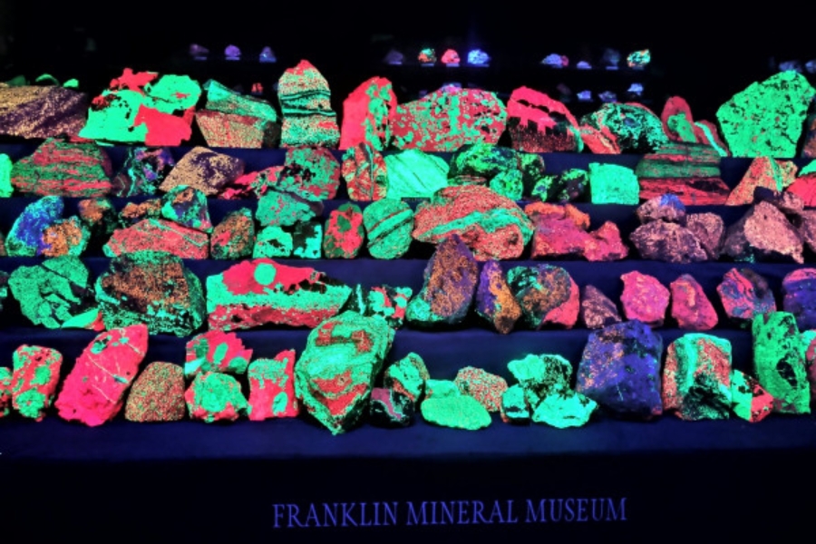 Fluorescent rocks and minerals displayed at the Franklin Mineral Museum in Franklin