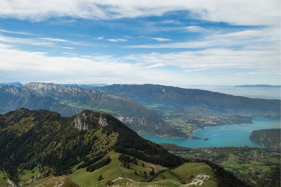 hills, lakes, and mountains in the French Alps