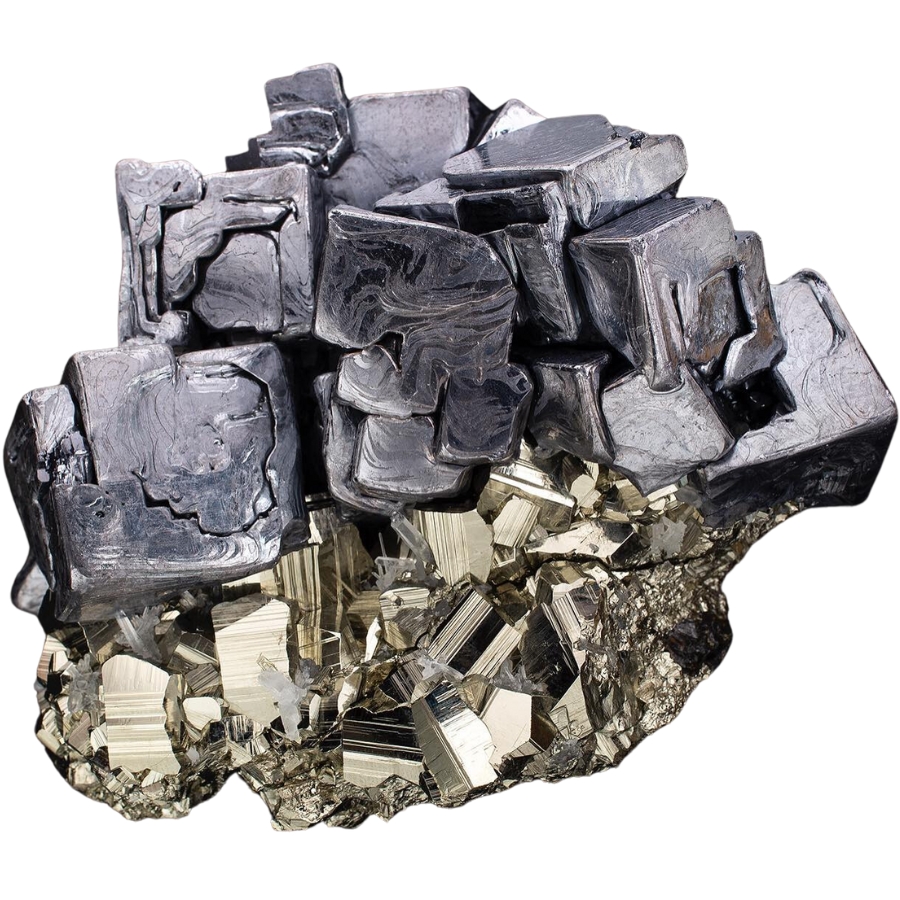 Shiny, silvery galena with shiny, golden pyrite