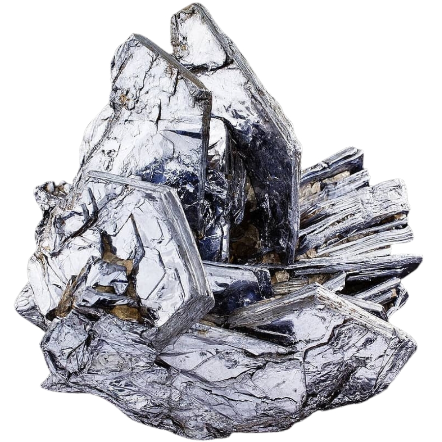 Silver-like shiny molybdenite crystals