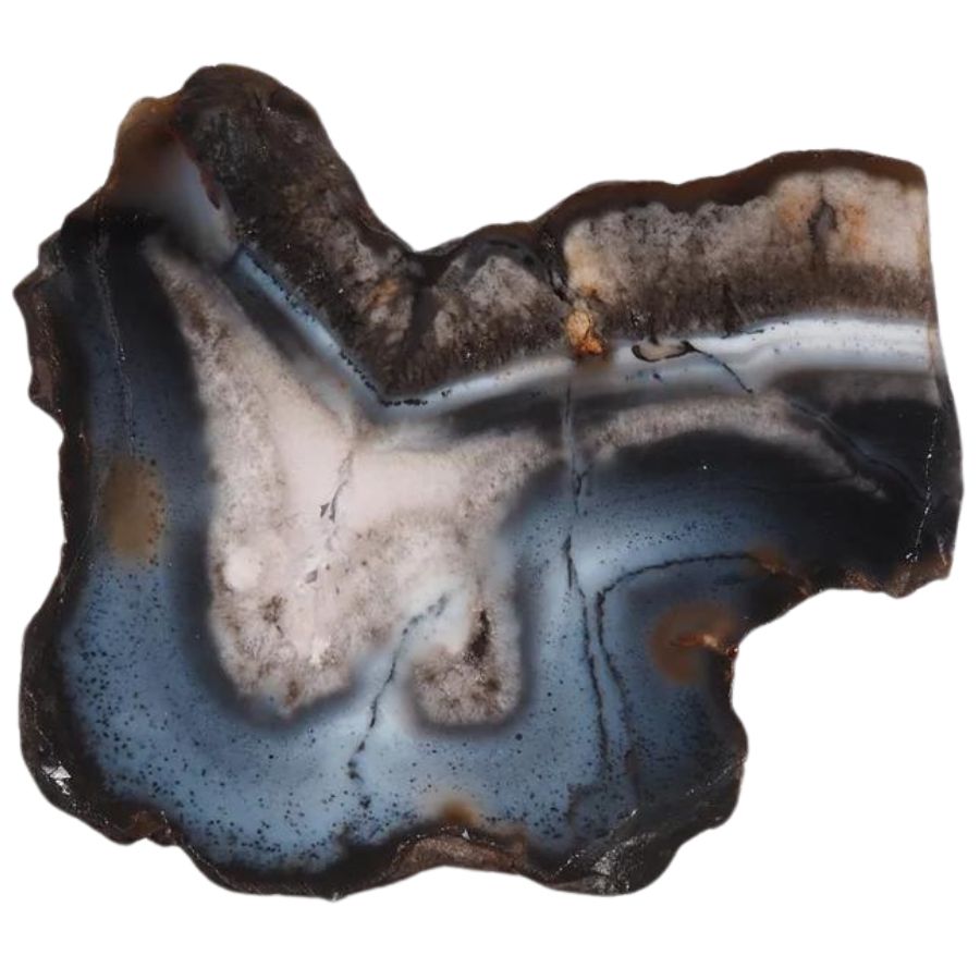 agate slab with blue, white, and gray banding
