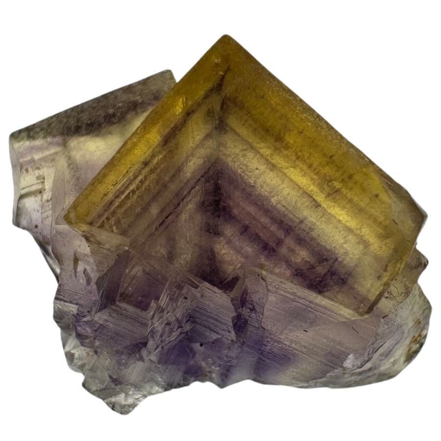 rough yellow and purple fluorite crystal