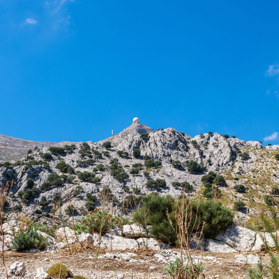 large gray rocks on a mountain slope