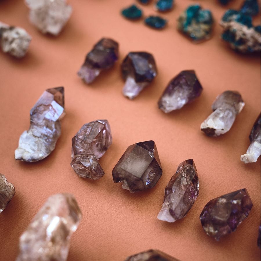 several rough quartz crystals