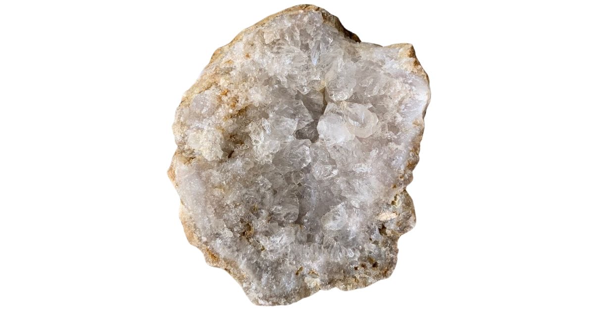 broken geode with white crystals