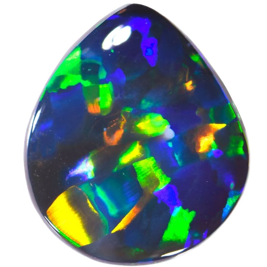 teardrop-shaped harlequin opal cabochon