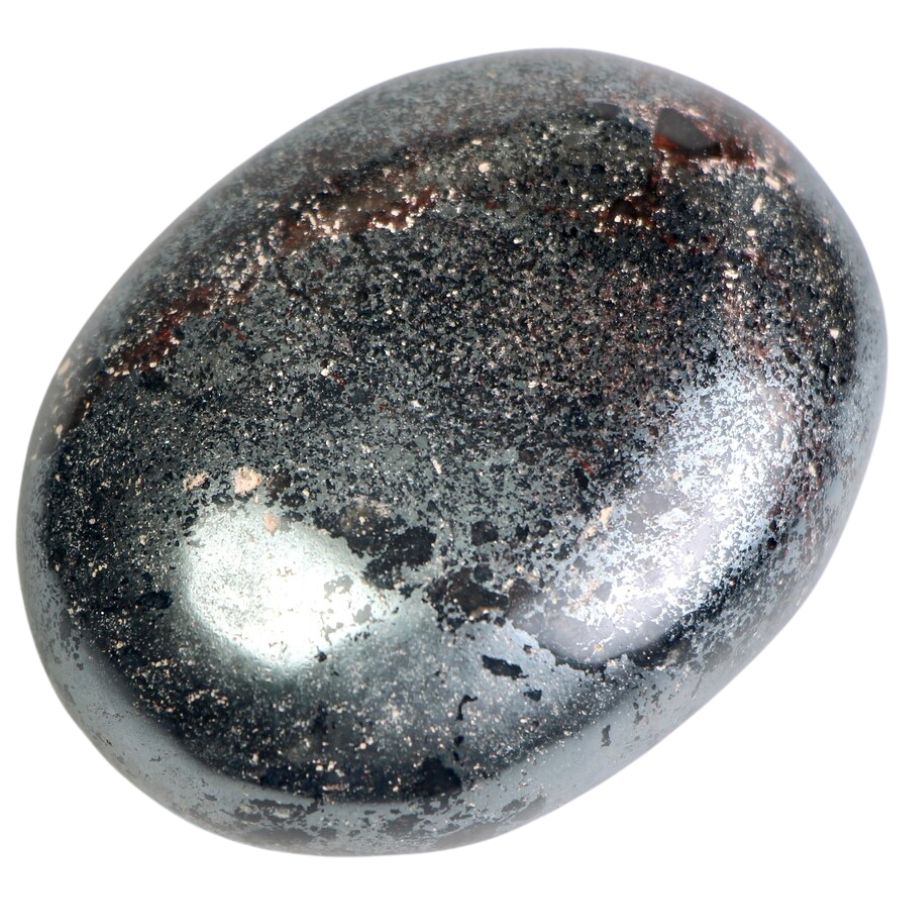 smooth metallic gray hematite palm stone