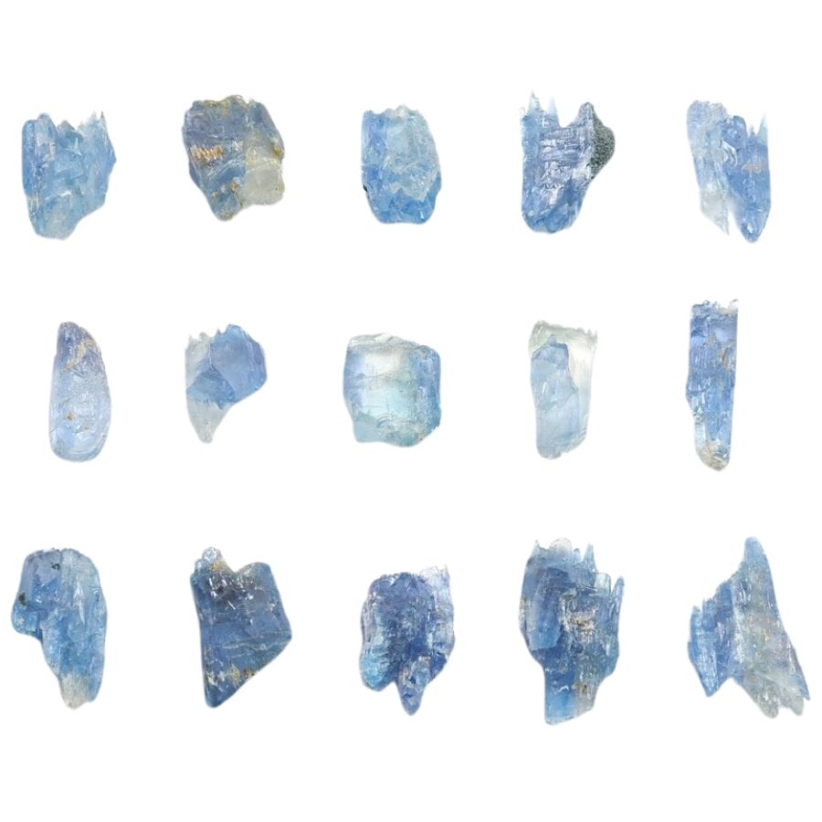 several rough blue jeremejevite crystals