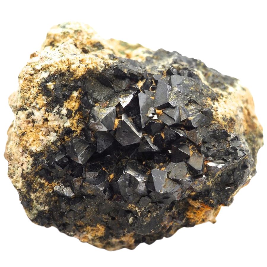 black cubic magnetite crystals in a rock