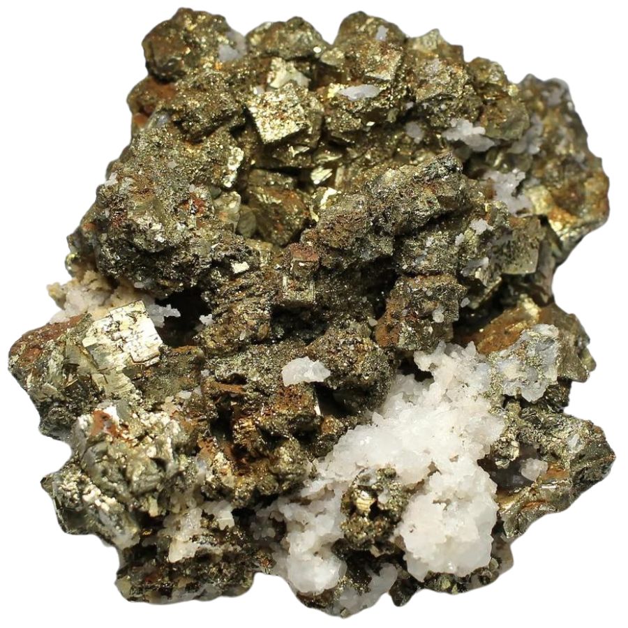 rock with pyrite, chalcopyrite, and quartz crystals
