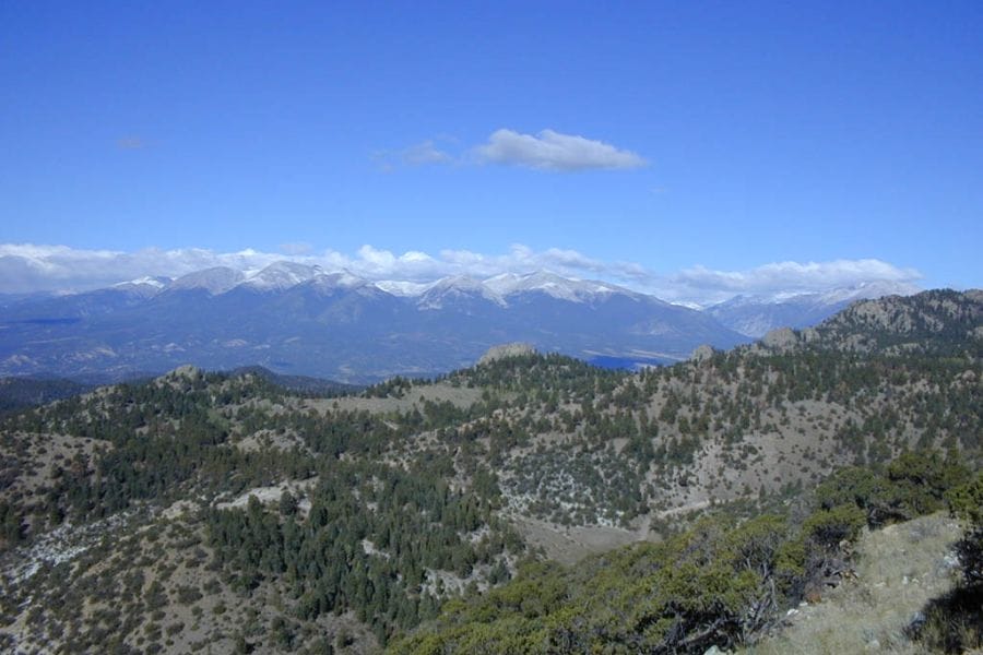 tree-covered mountain peaks