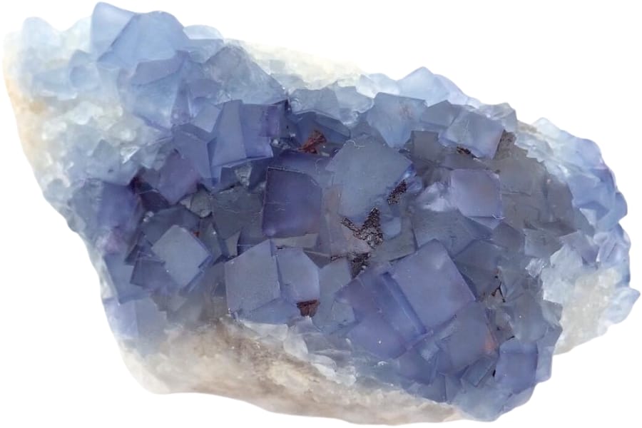 Light blue to dark purple crystals of fluorite from Bingham