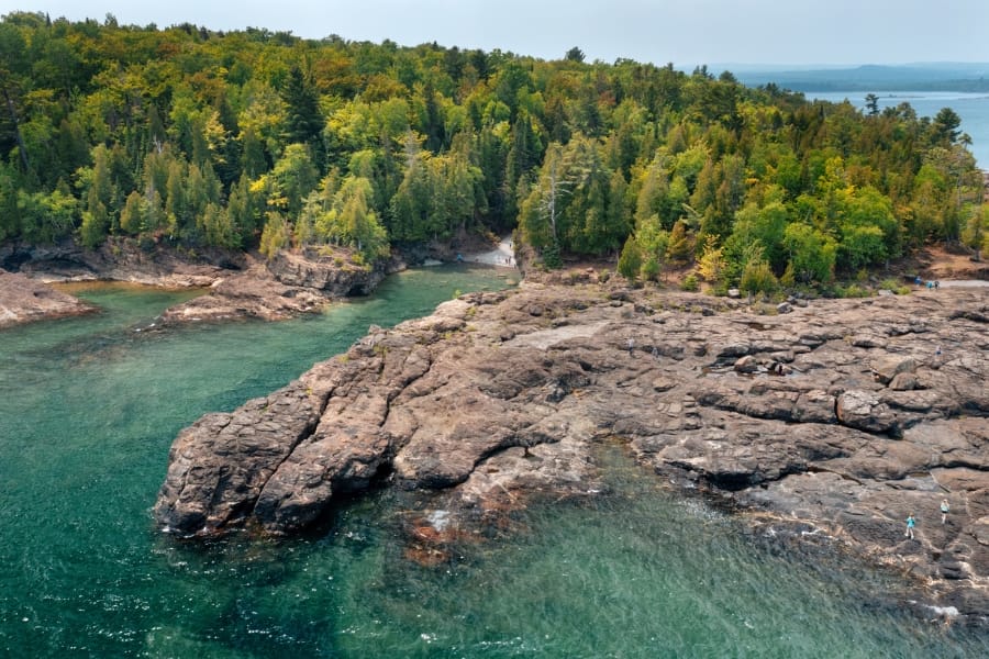 Aerial view of a coastal part of the Upper Peninsula of Michigan