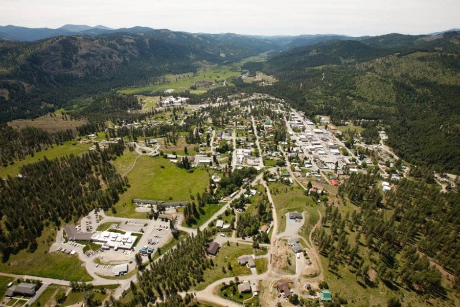 aerial view of a valley town