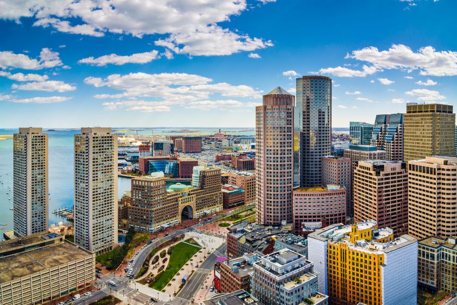 aerial view of the city of Boston