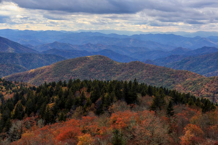 aerial view of mountain ridges