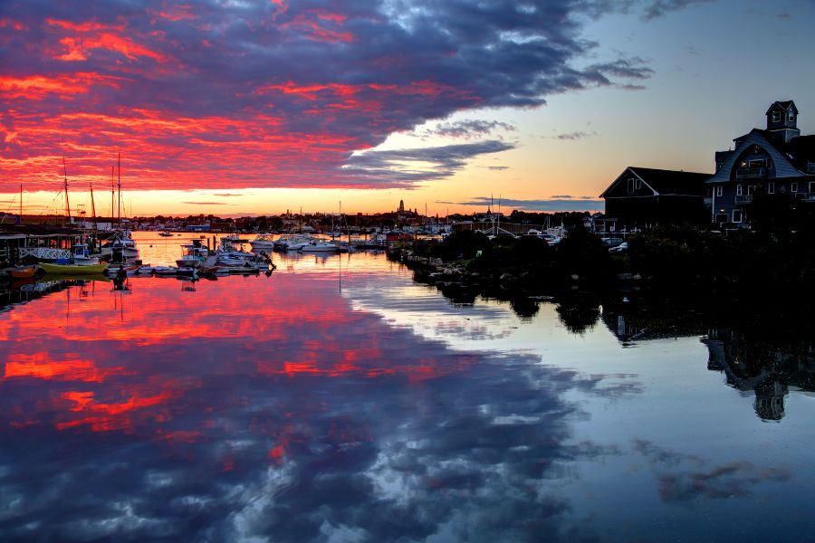 boats and the sea in the sunset