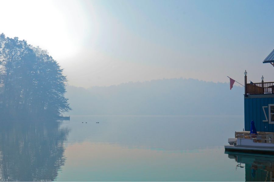 smoke over Lake Burton in Georgia