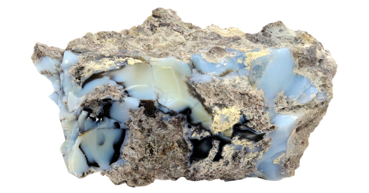 rough blue and white opal in matrix