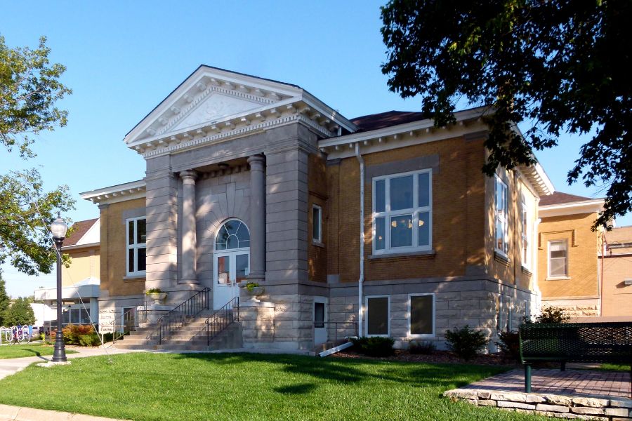 brick building on a lawn