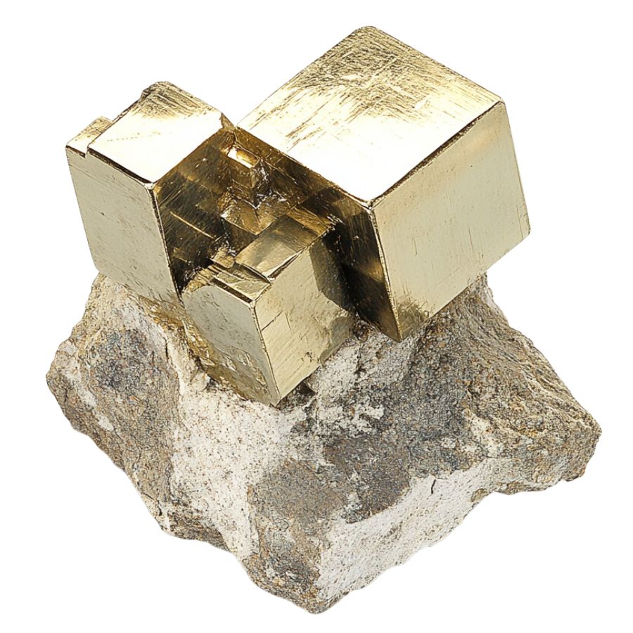 golden cubic pyrite crystals on a matrix