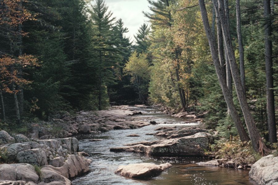 rocky shallow river in a forest