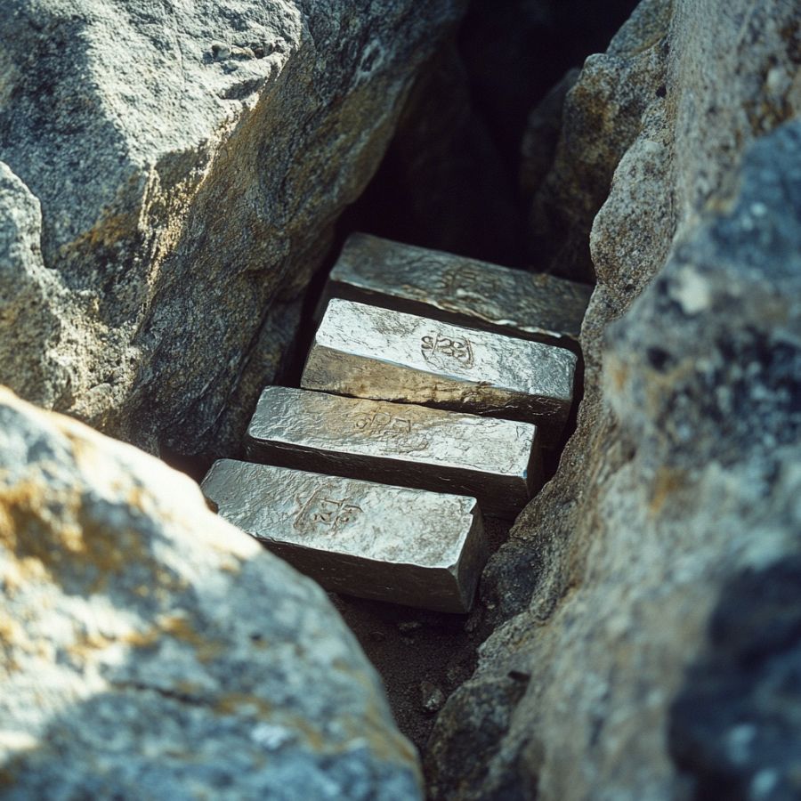 silver bars hidden in a rock crevice