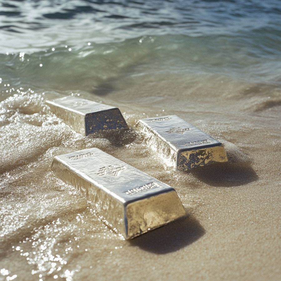 three silver bars on a beach