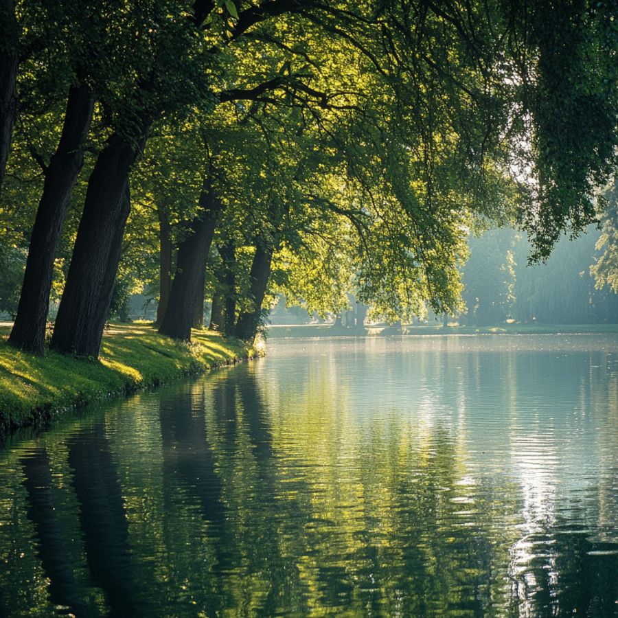 lake lined by large trees