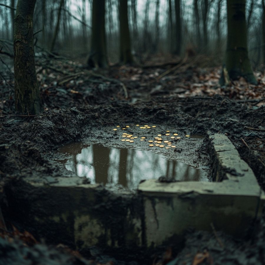 golden coins on muddy ground