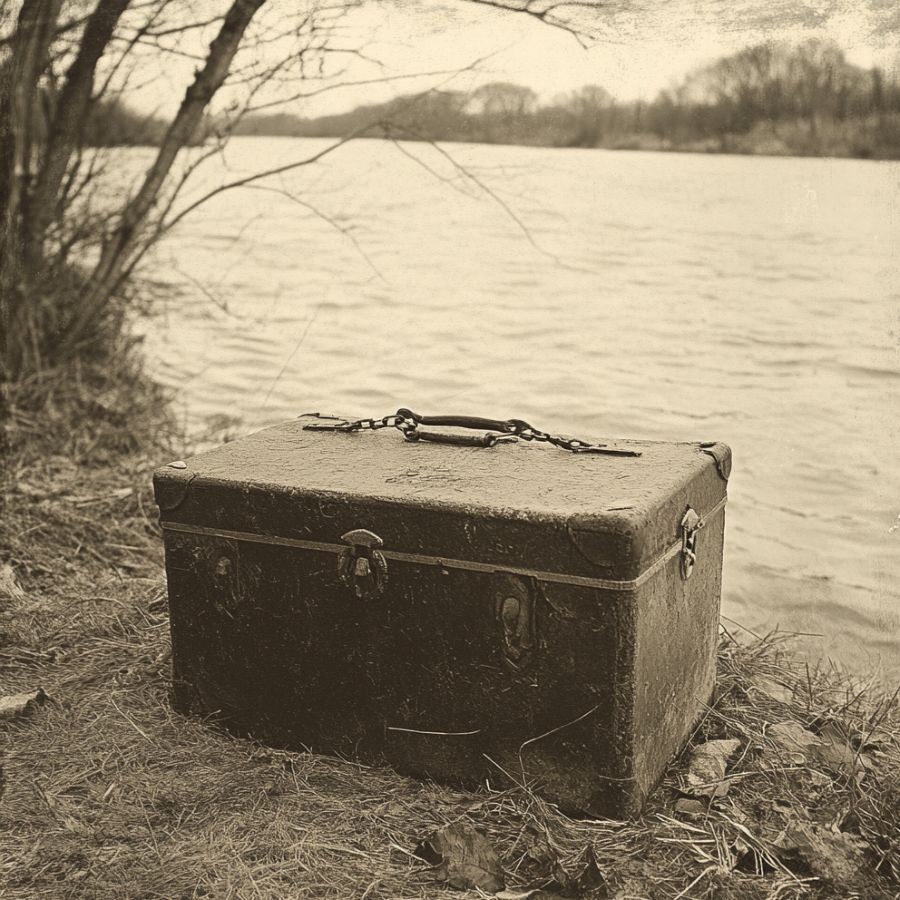 wooden chest on the banks of a river