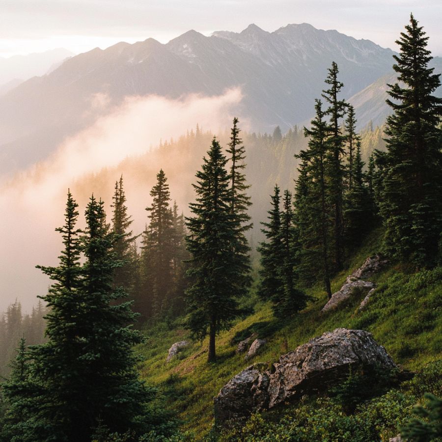 conifer trees on a mountain slope