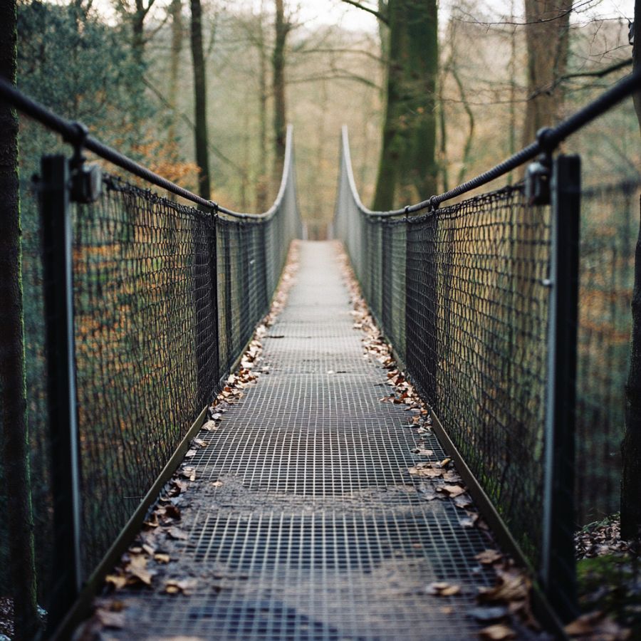 a footbridge in the woods