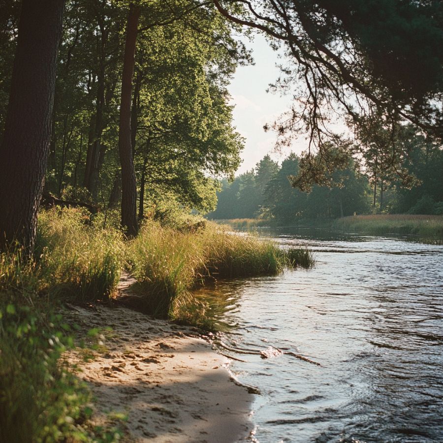 banks of a river lined by trees