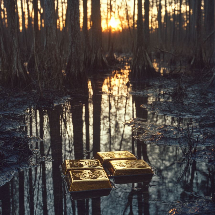 gold bars in a shallow creek