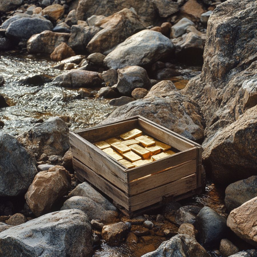 wooden crate full of gold bars