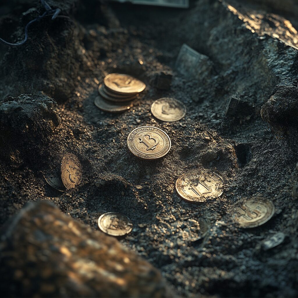 silver coins on dirt