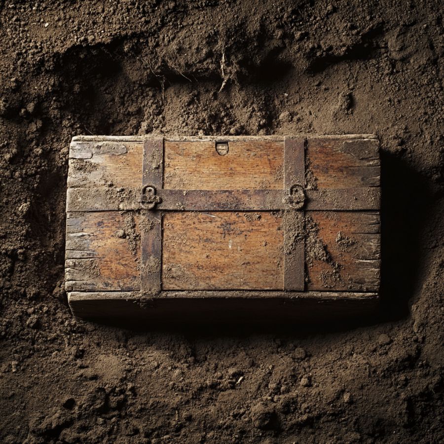 wooden chest buried in the ground