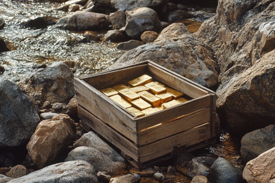 wooden crate full of gold bars