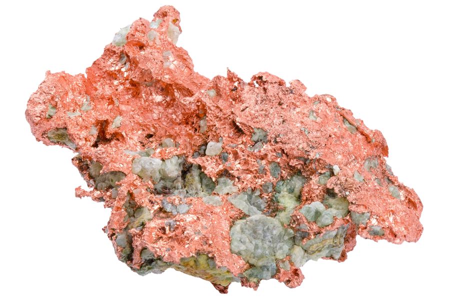 reddish native copper on a rock